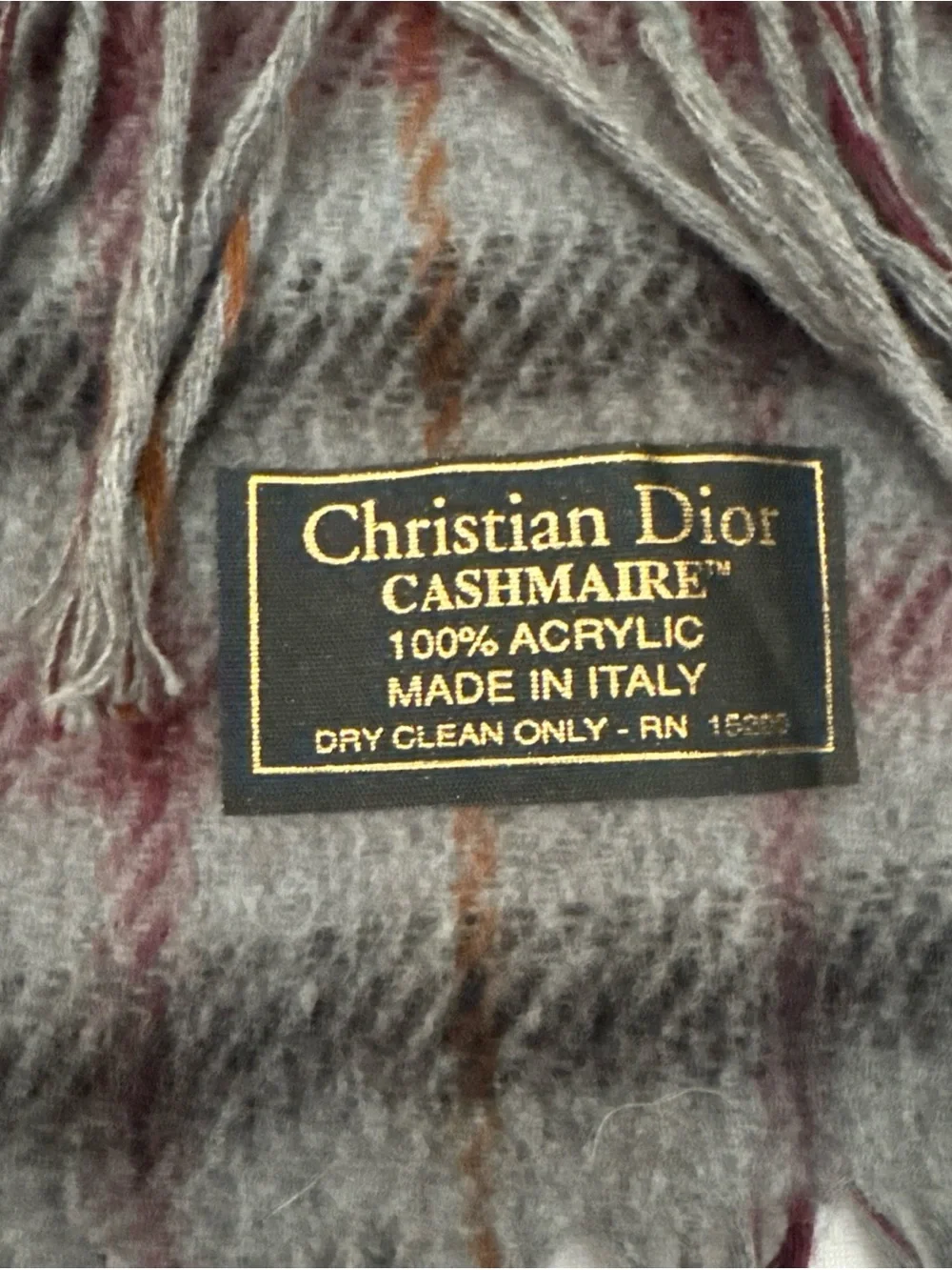 Christian Dior   Grey & Maroon  Wool Scarf
